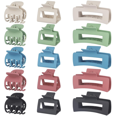 15Pcs Matte Nonslip Hair Claw Clips- Large Rectangle Claw Clips for Thick Hair Small Square Claw Clips Small Hair Clips for Thin Hair Accessories for Women and Girls