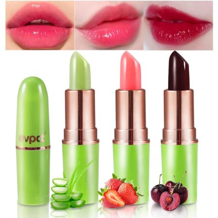 3Pcs Aloe Vera Strawberry Black Red Cherry Lip Balm Color Changing Lipstick Set PH Mood Magic Lipstick Long Lasting Waterproof 24 Hour Labiales Magicos Pintalabios Permanente 24 Horas Originales