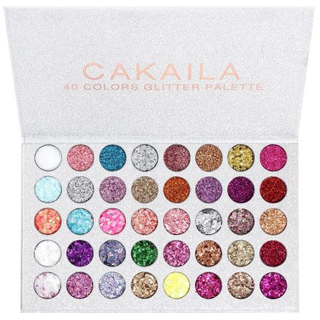 CAKAILA 40 Colors Glitter Sparkle Eyeshadow Makeup Palette Pallets for Women Girls Black White Glitter Chunky Eyeshadow Pressed Powder Pink Shimmer Glue Gel Eyeshadow Sombras De Ojos Profesional