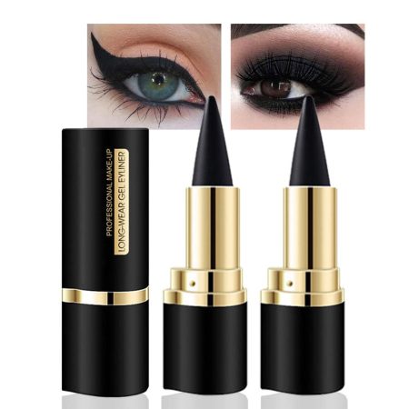 2Pcs Black Gel Eyeliner Pencil,Natural Black Eyeliner Cream Waterproof Smudge Proof,Eye Liner Black Smokey Eyeshadow Palette Stick Crayon,Goth Halloween Makeup,Delineador De Ojos Contra El Agua