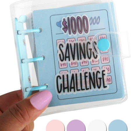 Mini Money Saving Binder, save $1000 Envelopes Money Saving Challenge Book, Portable (Blue, 1)