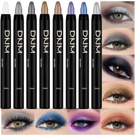 8Pcs Cream Eye Shadow Brightener Sticks Set for Eyes, Pearl White Smokey Black Gray Khaki Royal Blue Violet Purple Silver Glitter Shimmer Liquid Pencil Eye Shadow Applicator Stick Palette Makeup